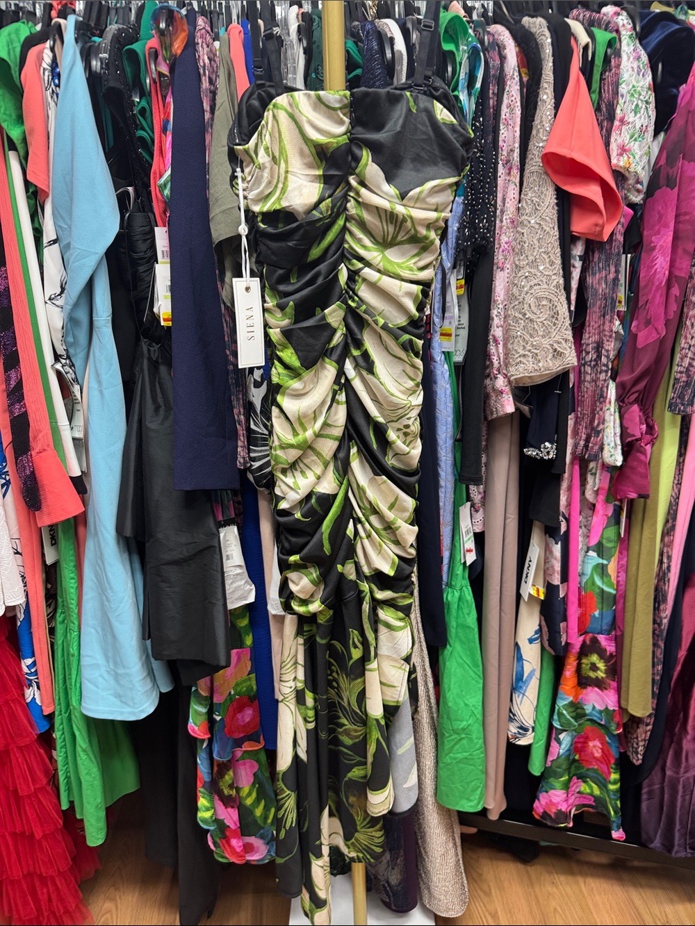 Black & Green Floral Asymmetric Dress - Picture 3 of 5
